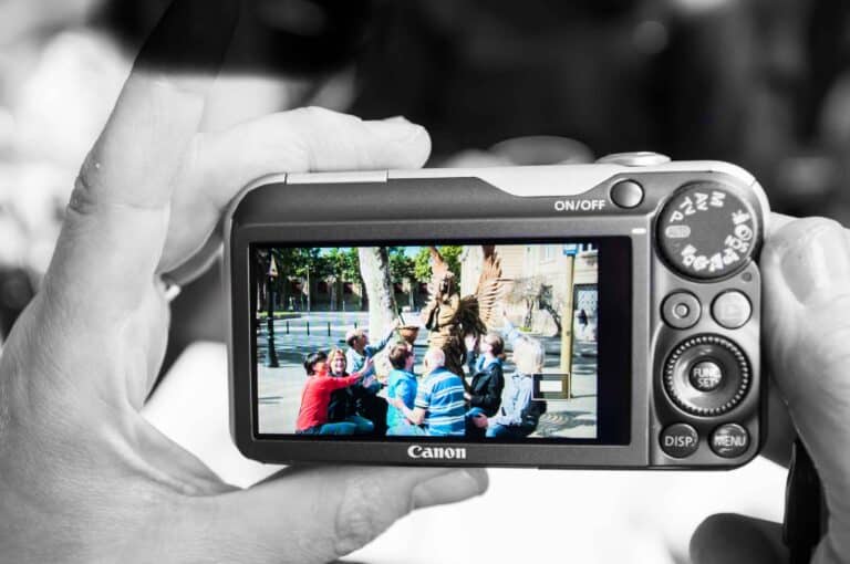 An image of the photo taken of a group on the camera`s screen.
