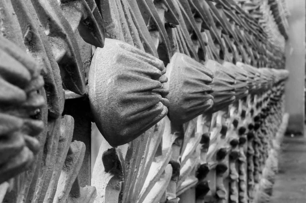 Details on an iron fence.
