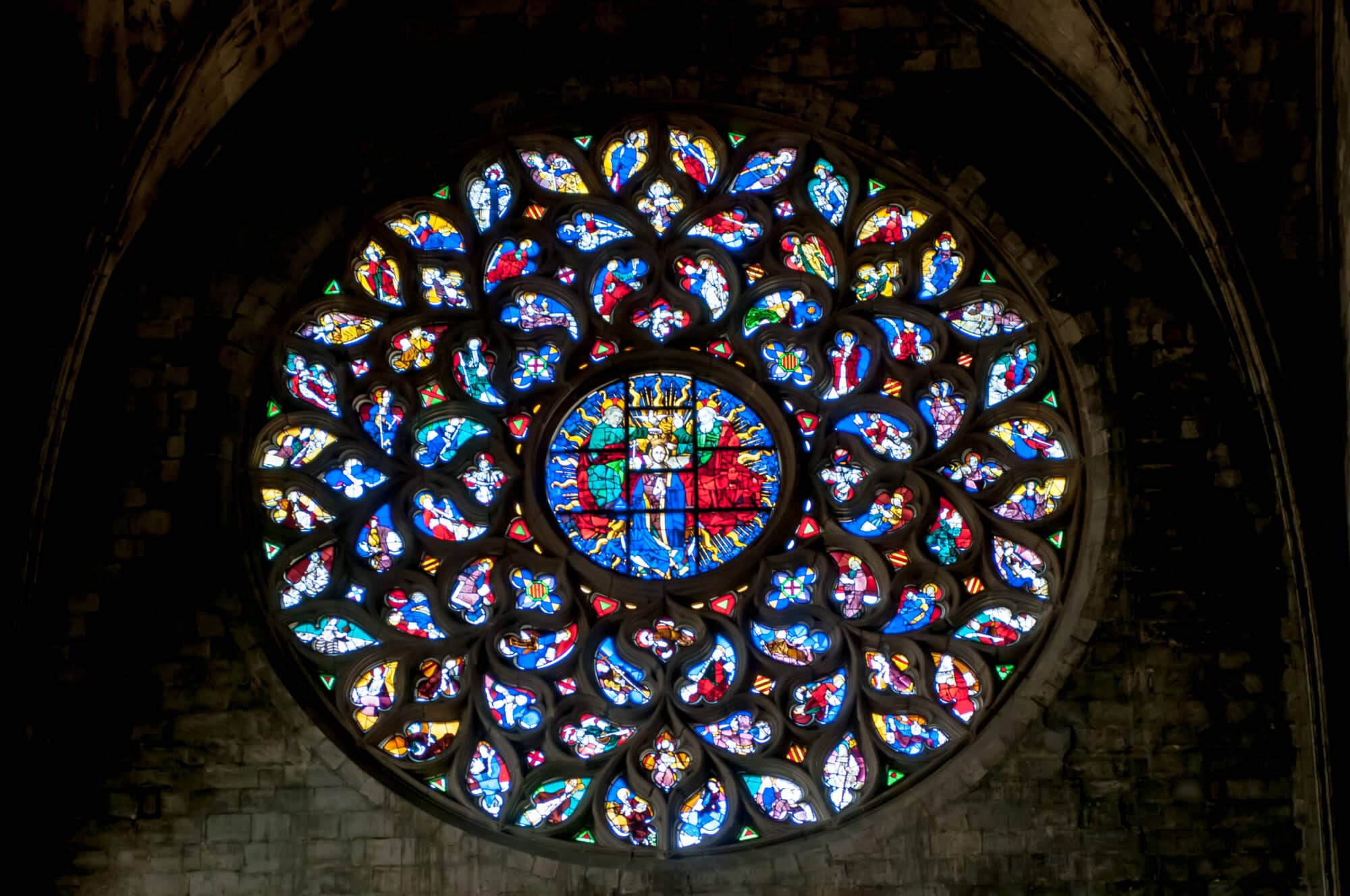 Stained glass window of the Santa Maria del Mar.