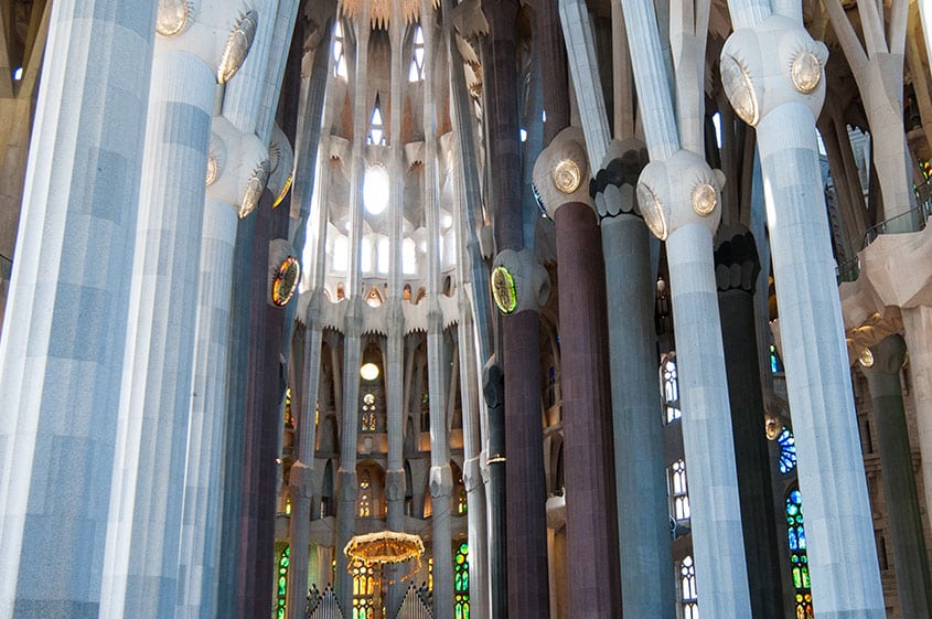 The majestic columns in the Sagrada Familia.