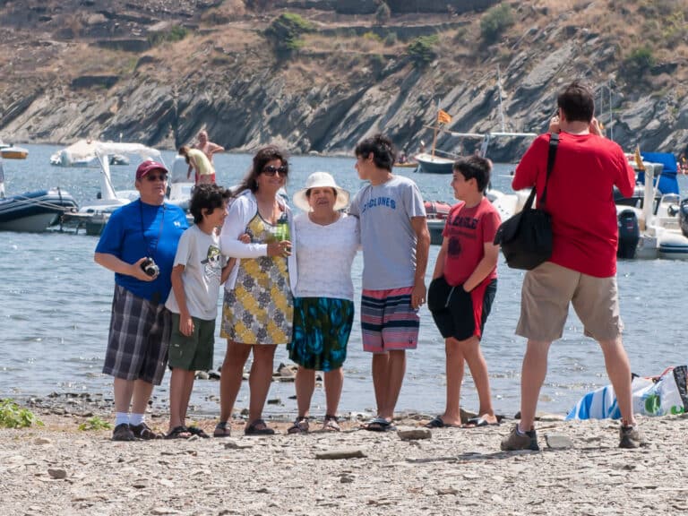 Taking a family photo on a private Costa Brava day trip from Barcelona in Cadaques.