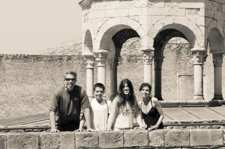 A family on a private day trip to Barcelona at the Arab baths.