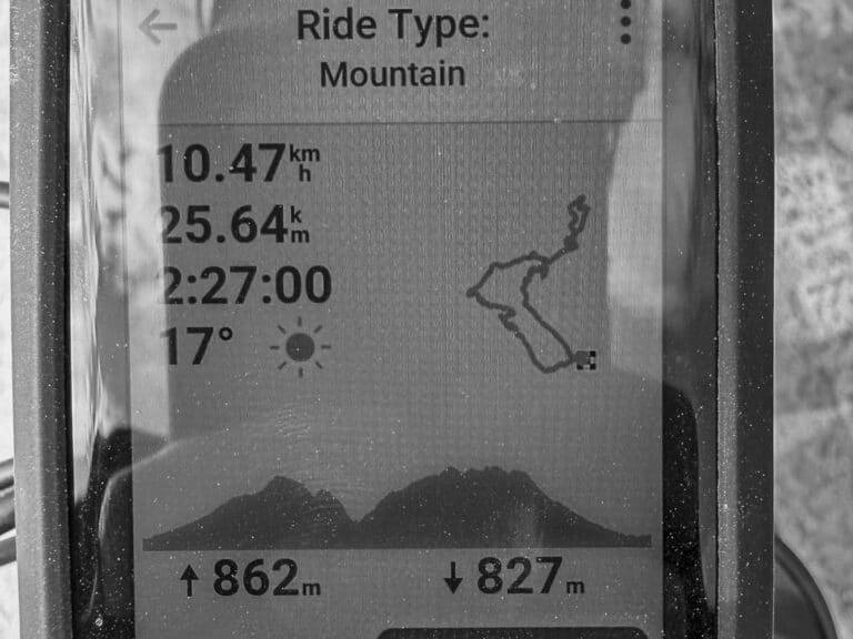 Private Barcelona MTB tour ride details on a Garmin screen.