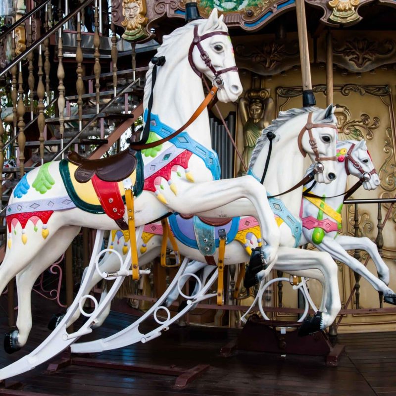 Wooden horses from the classic carousel ride.