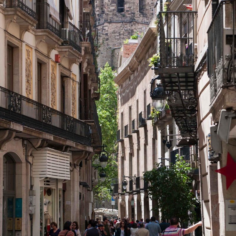 A streen within the maze of the Gothic Quarter.