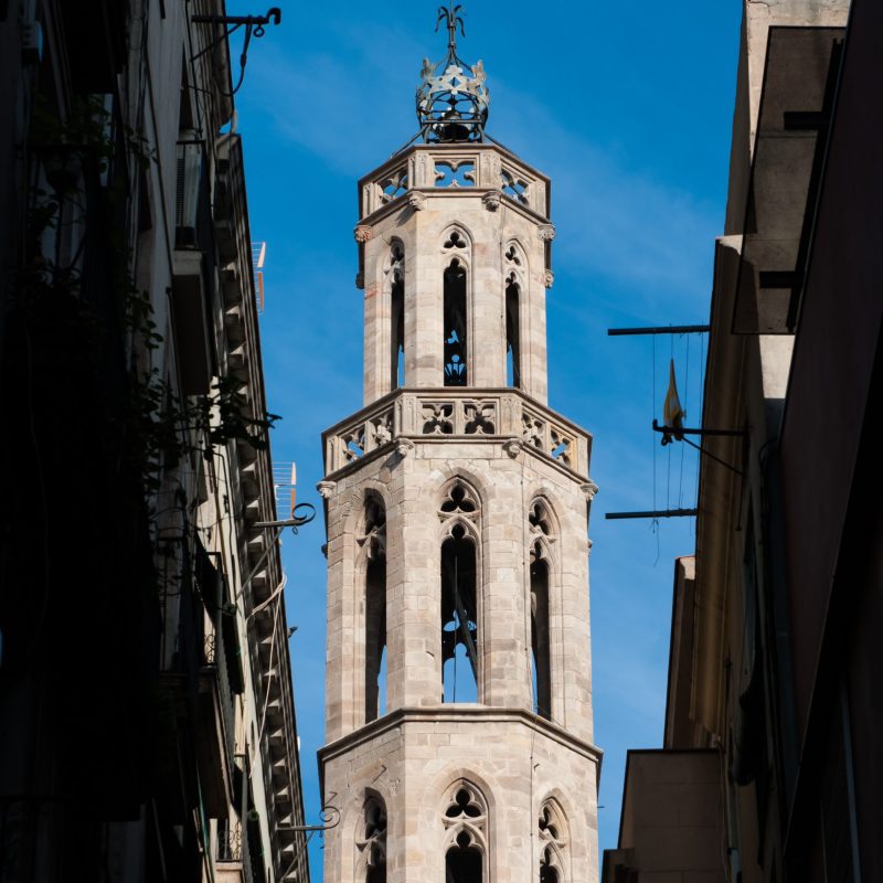 The bell tower of the Santa Maria del Mar church.