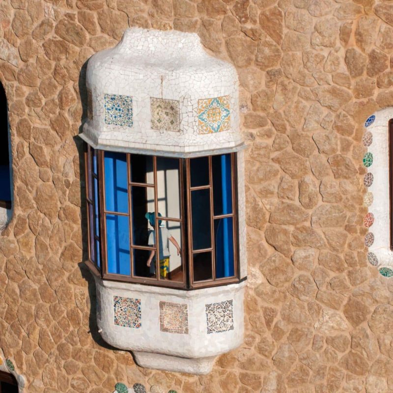 A detailed section of the gate house at Park Guell.