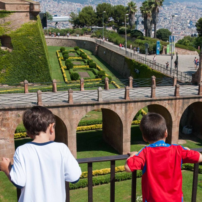 The moat, now a garden, to the fort on Montjuic.