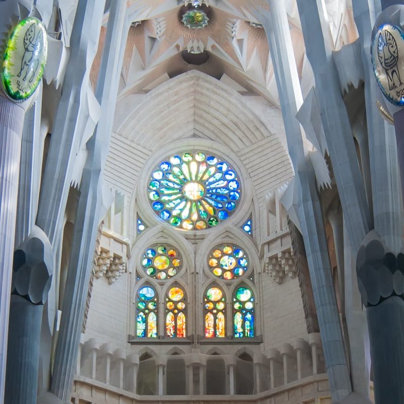 Stained glass inside the Sagrada Familia