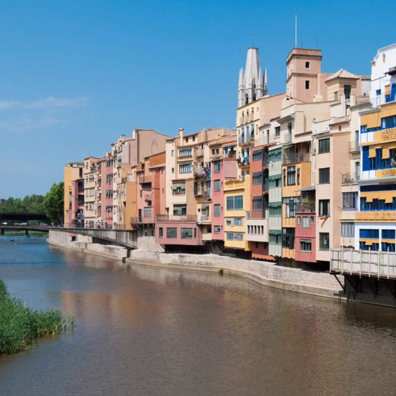 A view of the old city of Girona before crossing the river.