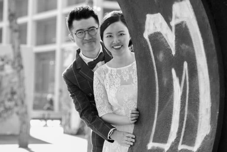 A young couple on a pre-wedding photo shoot in Barcelona.