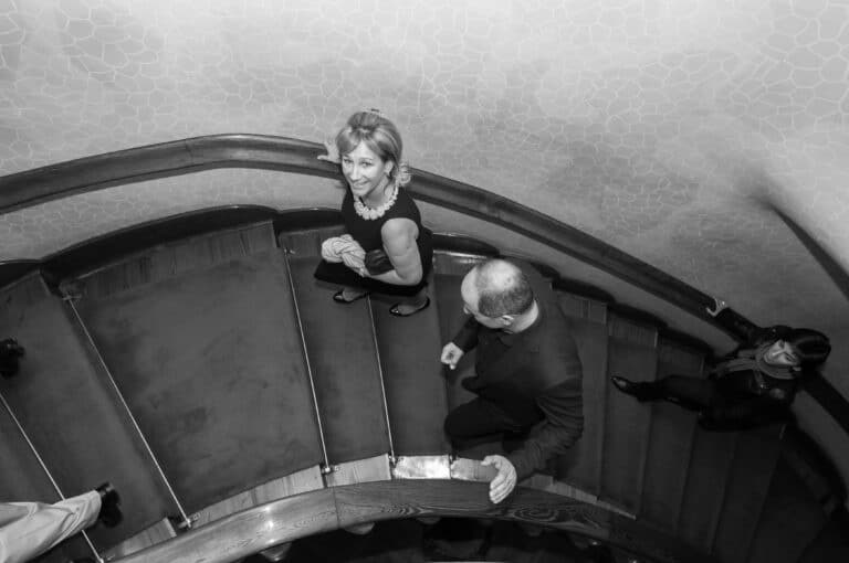 Making their way up the stairs to the dinning hall inside Casa Batlo for their gala event.