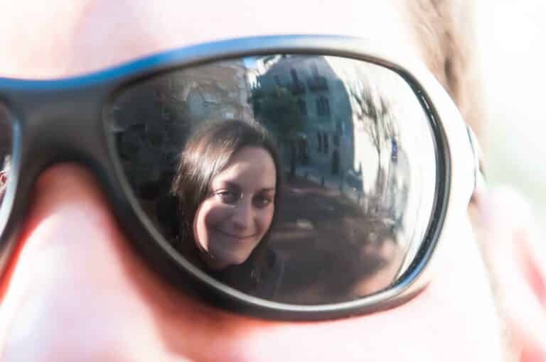 His girl as seen through his eyes, she is reflected in his sunglasses in this image.