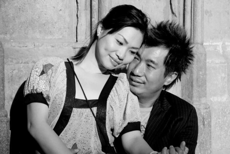 A couple on a photo shoot in the Gothic Quarter of Barcelona.
